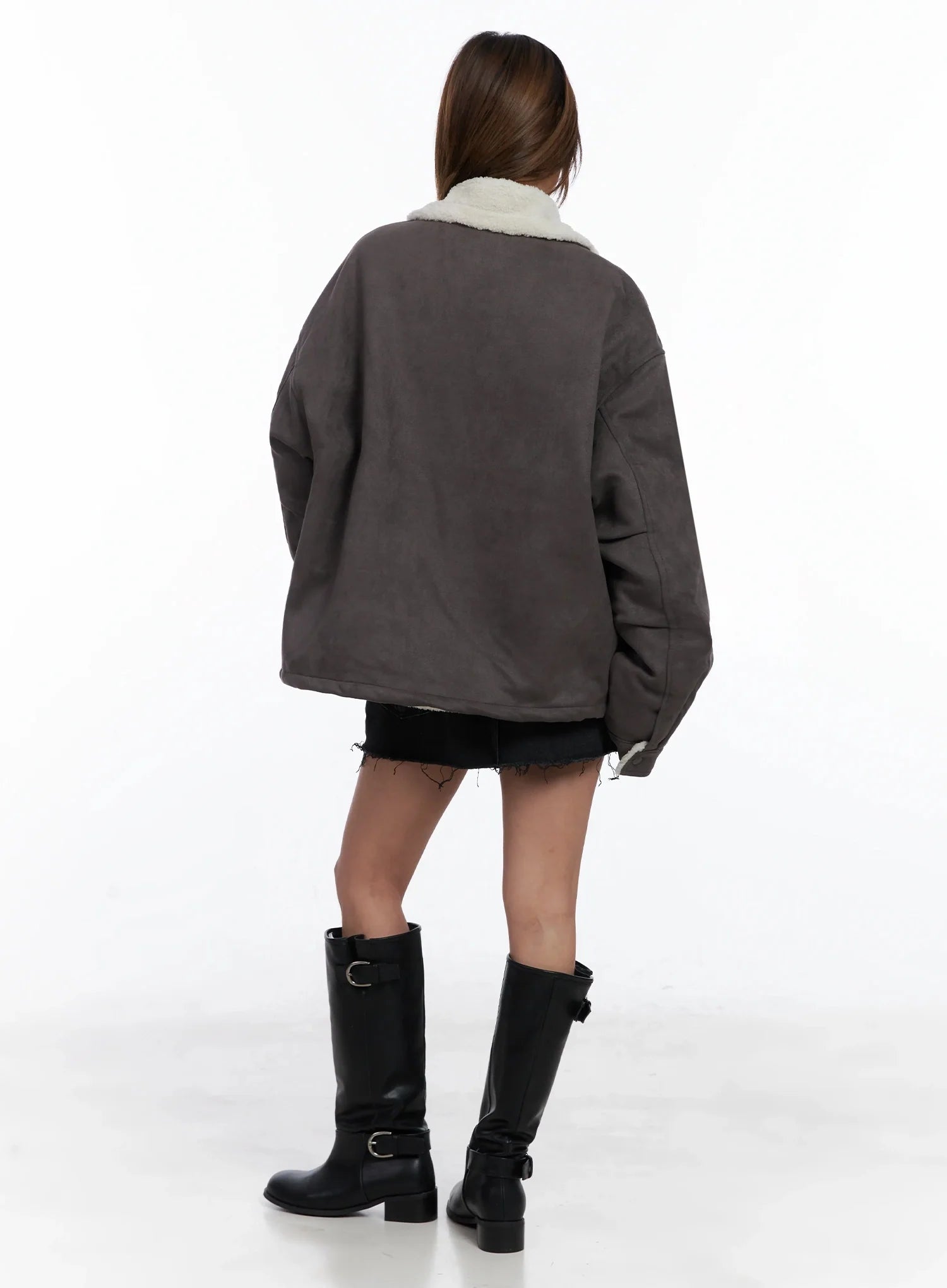 Oversized Suede Shearling Jacket IN528
