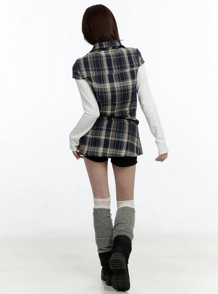 plaid-short-sleeve-mini-dress-cn525