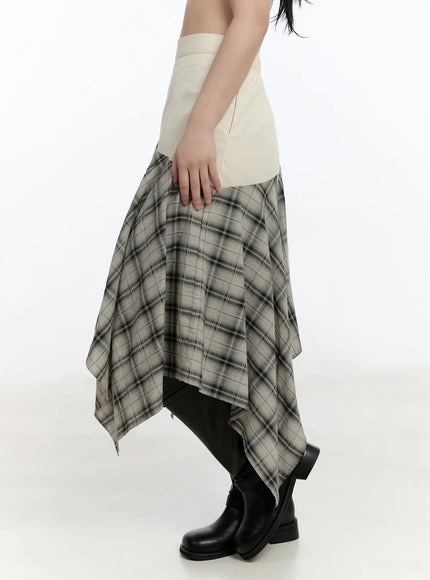 plaid-layered-asymmetric-skirt-f516