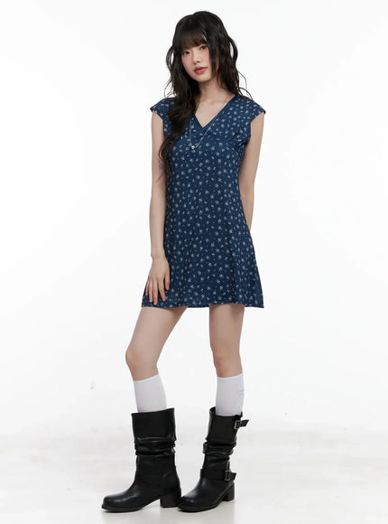 V-Neck Floral Print A-Line Dress IL531