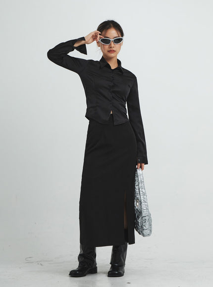 Navy Satin Line Shirt CS14