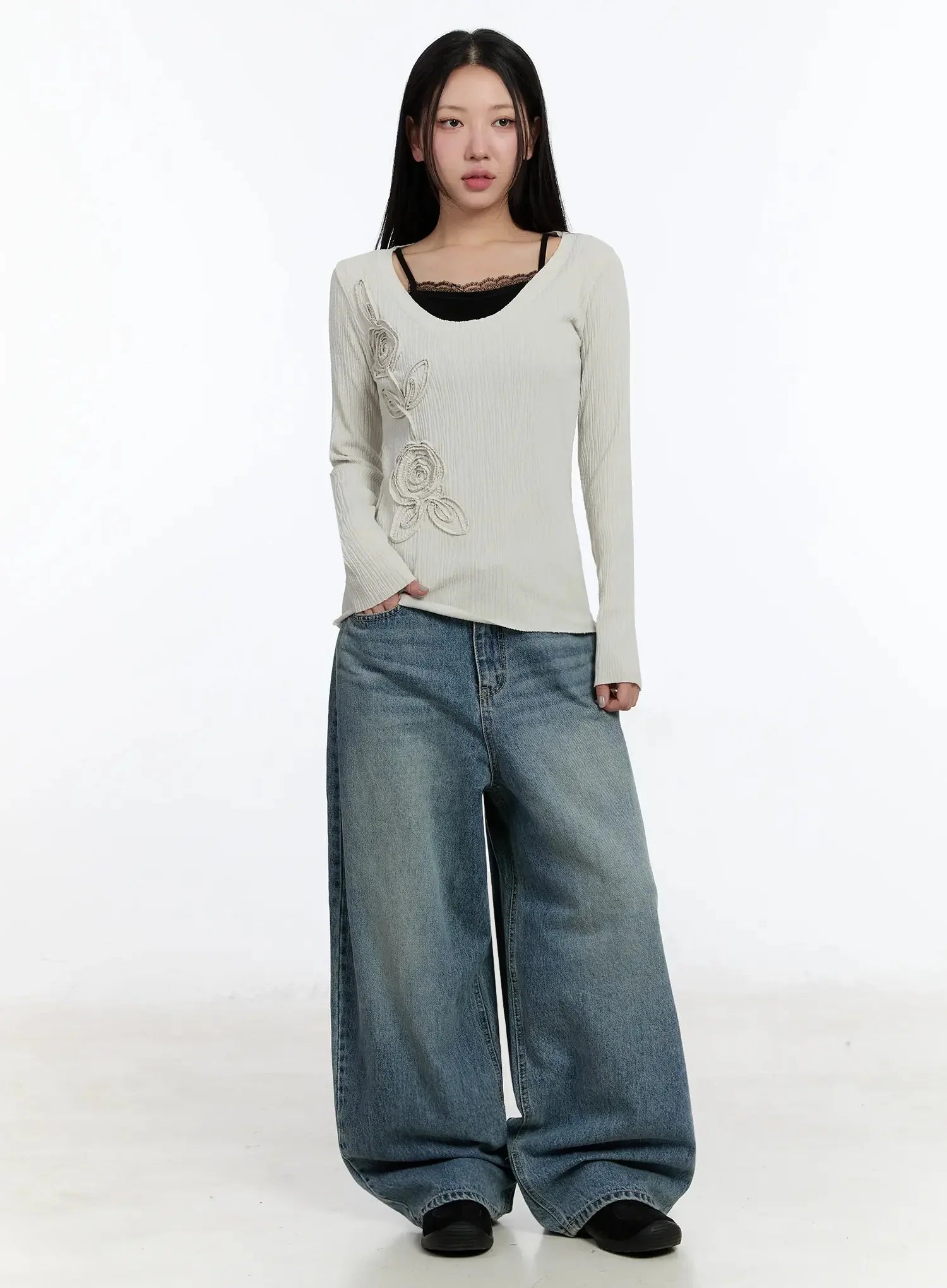 Two-Way Flower Ribbed Top IM509