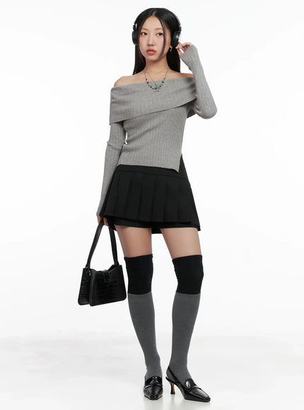 Ribbed Folded Off-Shoulder Top IG527