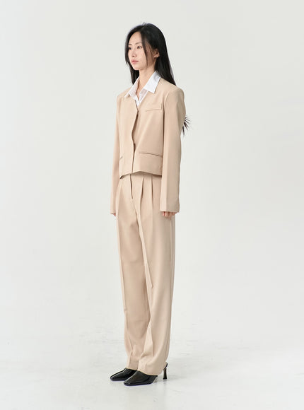 No Collar Semi Cropped Blazer OS13