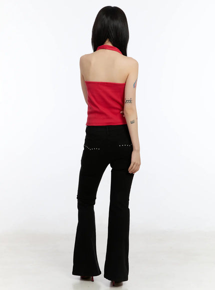 Studded Pocket Hip Pad Bootcut Pants CA507