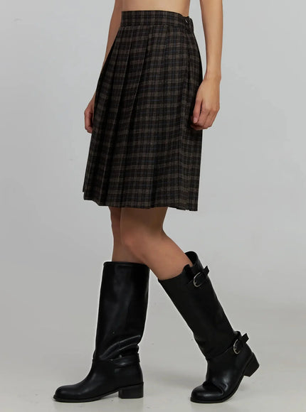 Plaid Pleated Midi Skirt IJ502