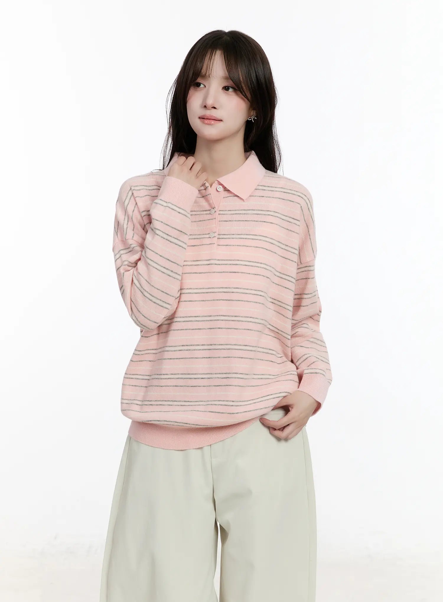 Oversized Striped Collar Knit Top CM510