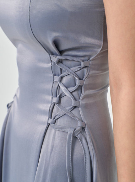 Silky Satin Cross Waist Tie Thin Strap Mini Dress IO27