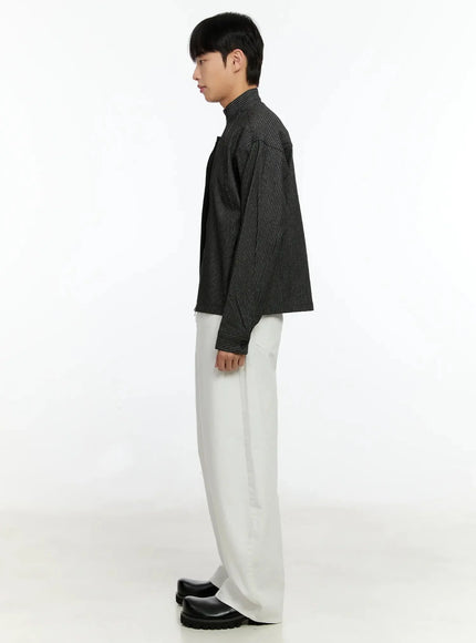 Men's Striped Denim Band-Collar Jacket IN525