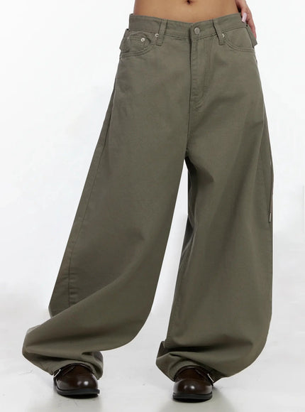 Back Corset Belt Wide-Leg Cotton Pants IA527