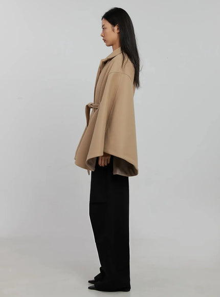 Tie Waist Cape Coat IJ509