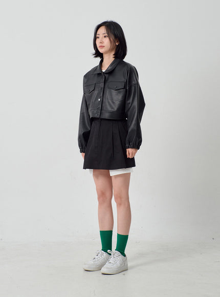 Faux Leather Cropped Jacket OF301