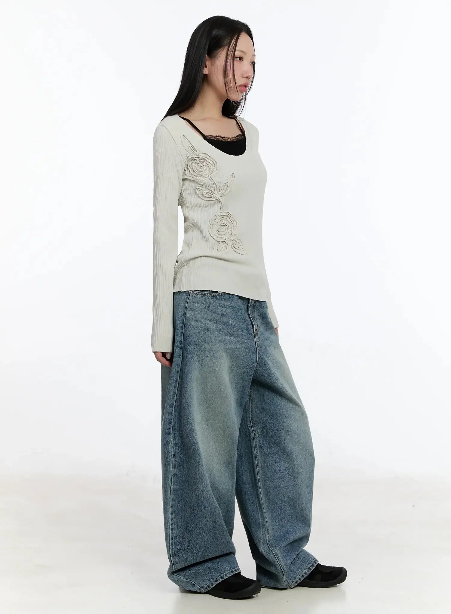 Two-Way Flower Ribbed Top IM509