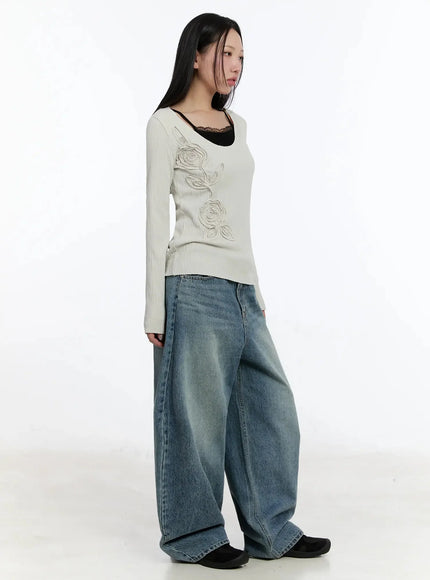 Two-Way Flower Ribbed Top IM509