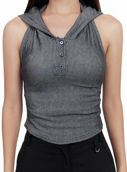 Ribbed Button Hoodie Crop Tank CL518