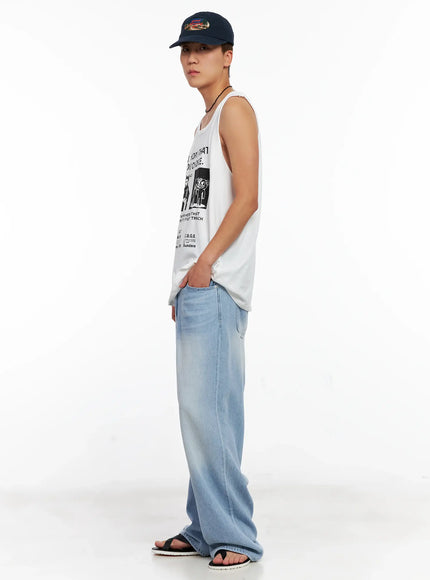 Men's Light-Wash Denim Jeans IG508