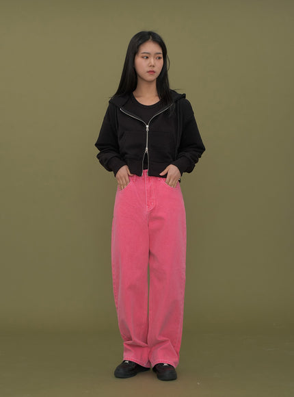 Two Way Cropped Hoodie Zip Up C2601