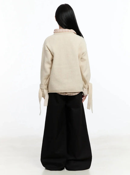 Ribbon Sleeve Knit Sweater IM513