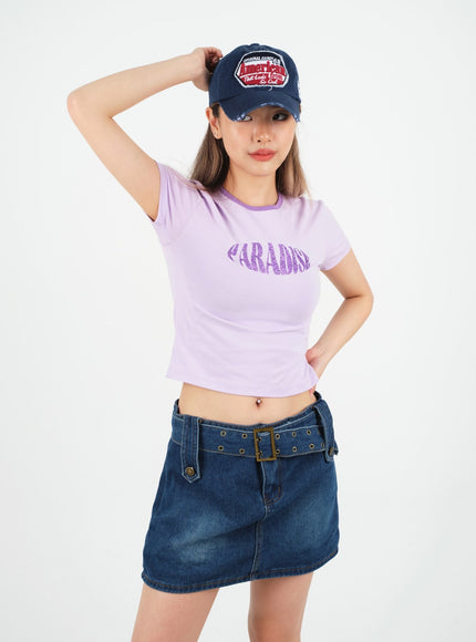 Ensemble jupe-short et ceinture en jean délavé taille basse CM02