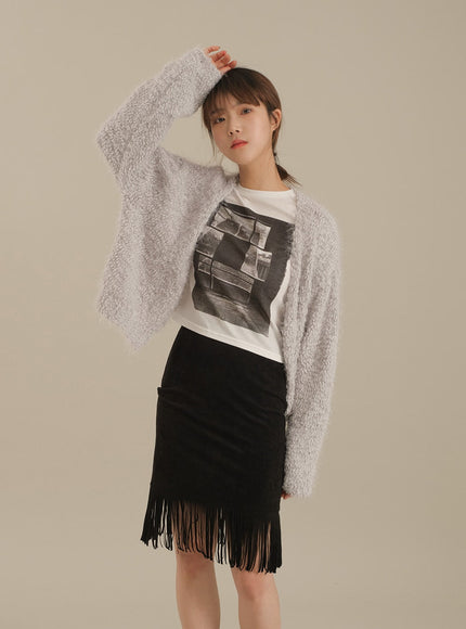 Tassel Hem Knee Length Skirt