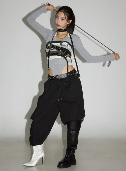 Grey Long Sleeve Bodysuit CC1109