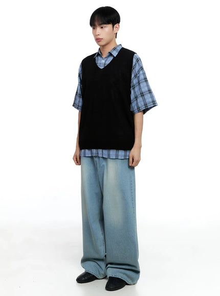 Men's Linen V-Neck Knit Vest IG520