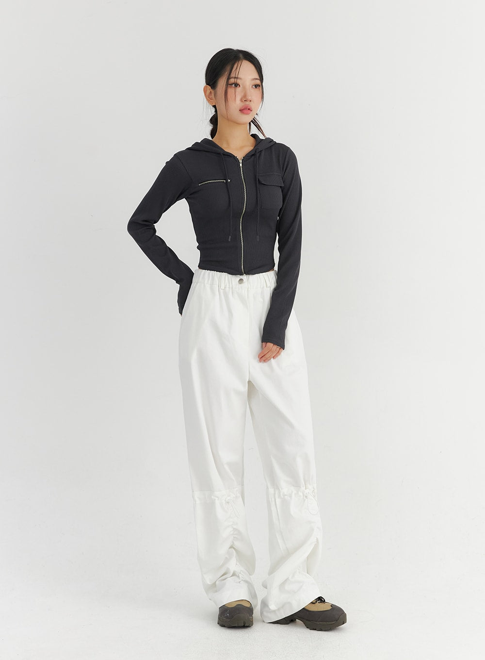 White ruched outlet trousers