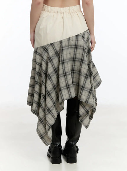 plaid-layered-asymmetric-skirt-f516