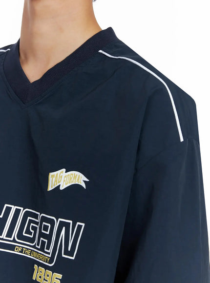 Men's V-Neck Lettering Windbreak Pullover IO516