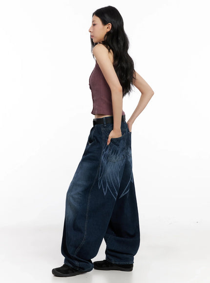 Sohee Angel Wing Print Wide-Leg Jeans IG508