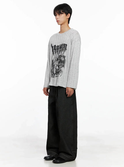 Men's Striped Graphic Knit Long Sleeve IO516