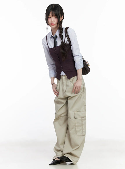 Ribbed Buttoned Tank Top CM526