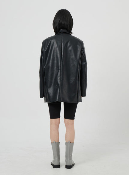 Faux Leather Oversized Jacket OM306