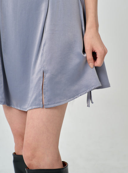 Silky Satin Cross Waist Tie Thin Strap Mini Dress IO27