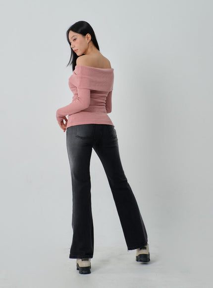 Ribbed Knit Off-Shoulder Top IJ318