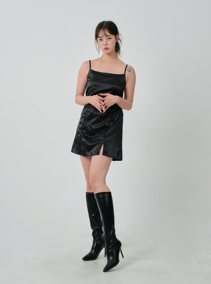Satin Slit Sleeveless Mini Dress ID30