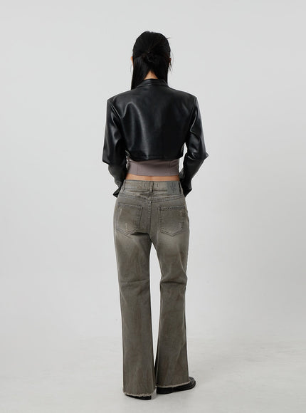 Faux Leather Cropped Zip-Up Jacket CF301