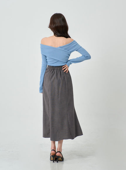 Off-Shoulder Cross Knit Long Sleeve T-Shirt IN07