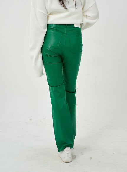 Faux Leather Straight Pants BD09