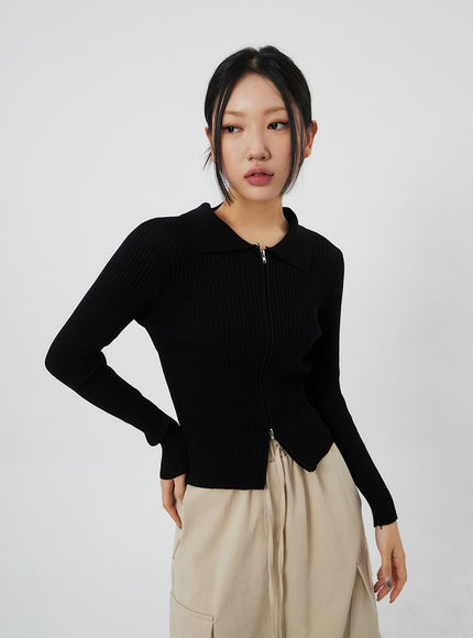 Ribbed Knit Zip-Up CF324