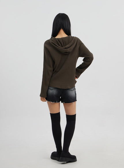 Side Button Detail Knit Hoodie CJ318