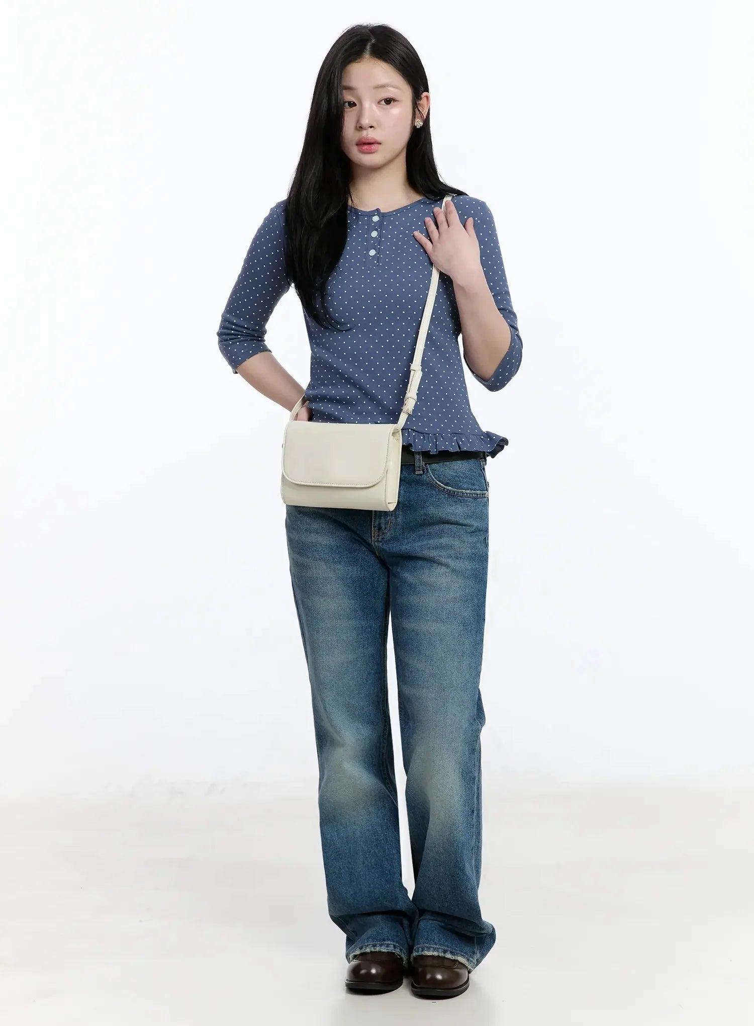 polka-dot-frill-hem-3-4-sleeve-top-im513