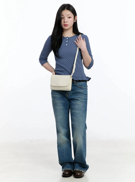 polka-dot-frill-hem-3-4-sleeve-top-im513