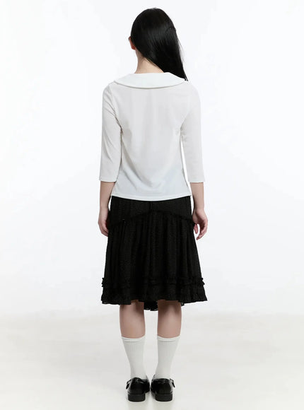 Polka Dot Ruffle Hem Midi Skirt IM513