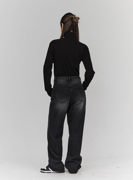 Light Washing Wide Leg Black Jeans CN23