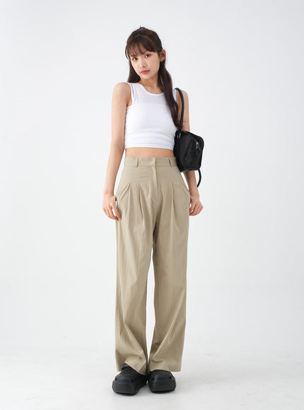 Wide Leg Tailored Pintuck Trousers CM3