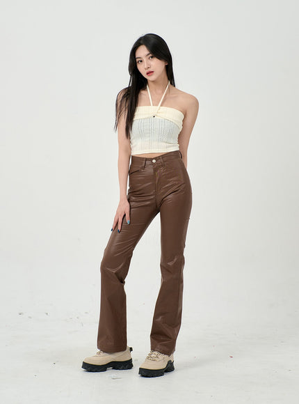 Faux Leather Straight Pants BD09