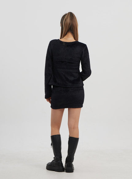 Teddy Cardigan Tube Top And Mini Skirt Set CJ325