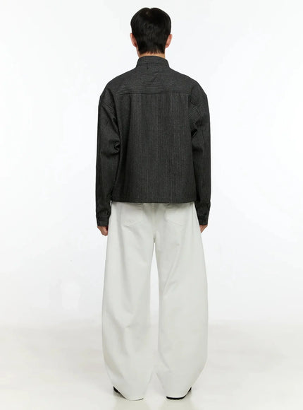 Men's Striped Denim Band-Collar Jacket IN525