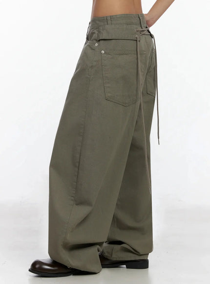 Back Corset Belt Wide-Leg Cotton Pants IA527